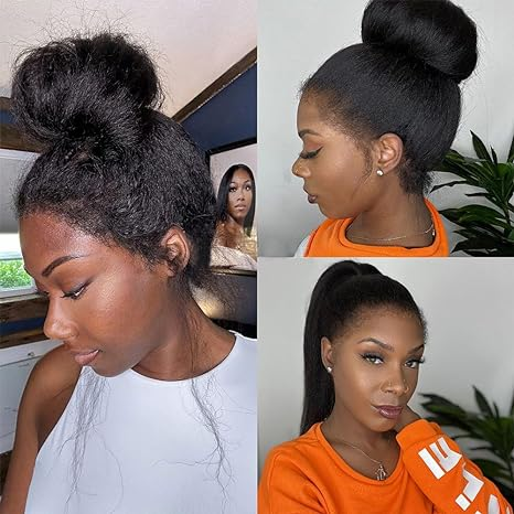 Bords 4C | Indétectable Kinky Straight Kinky Edges 13x4 Frontal Lace Glueless Wig | Inspiré d'Afro