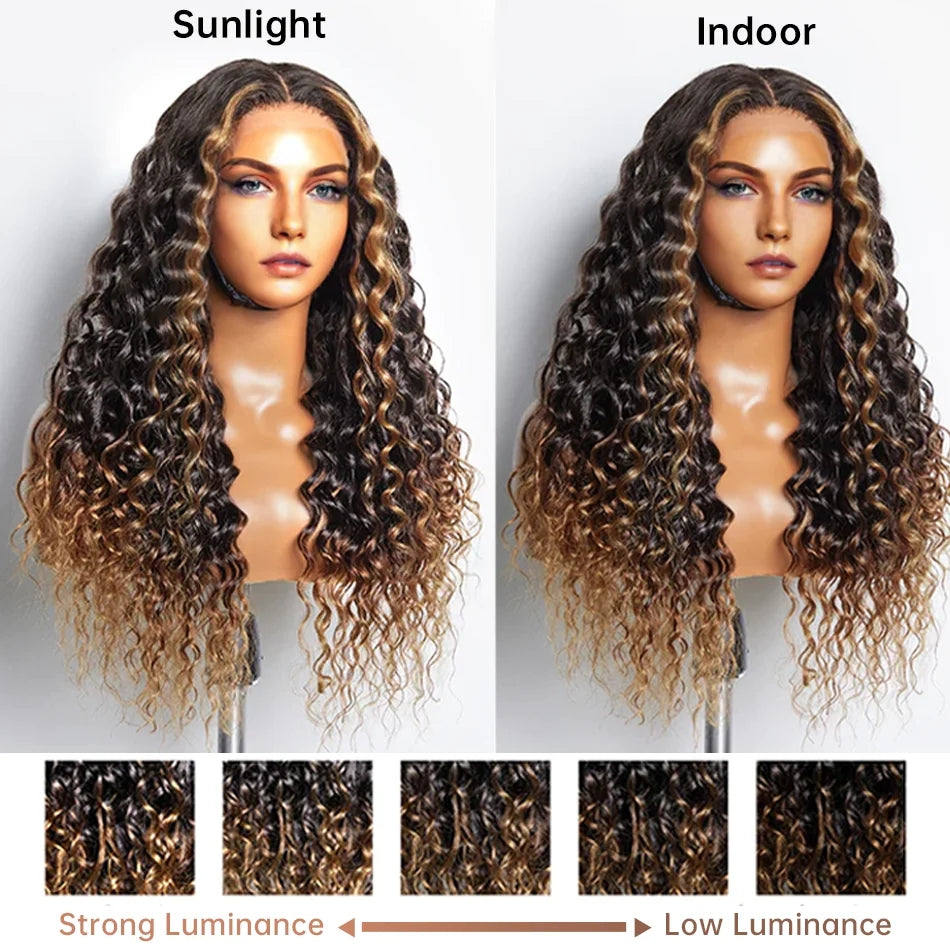 Lumiere Pre Plucked Highlight Brown Colored 13x4 Transparent Lace Frontal 180% Density Human Hair Wigs For Black Women HDZ