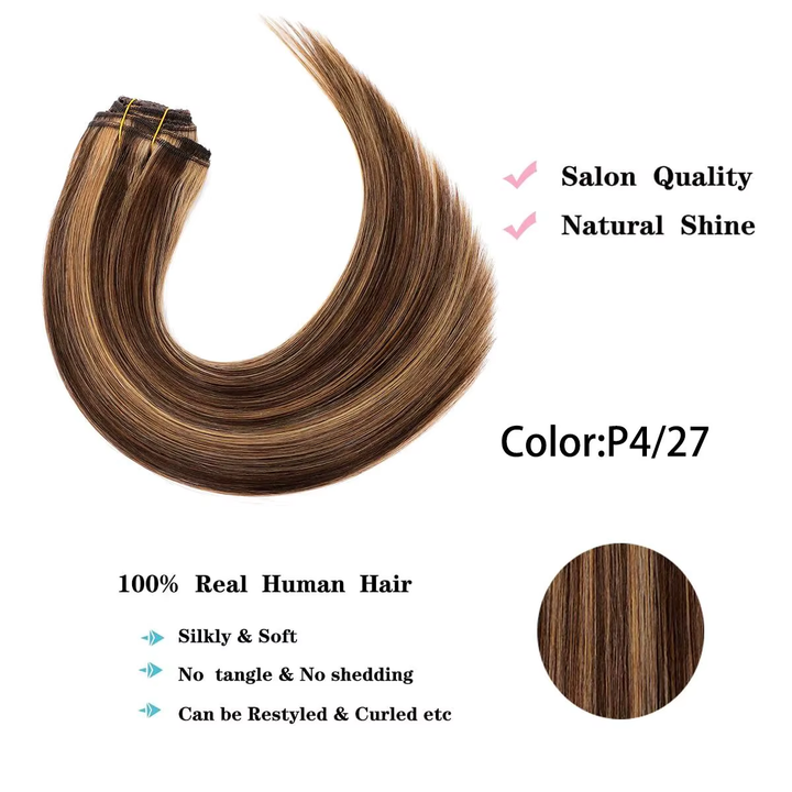 Highlight P4/27 Clip in Straight 8PCS Ponytail Human Hair Human Hair Extensions Pony Tail