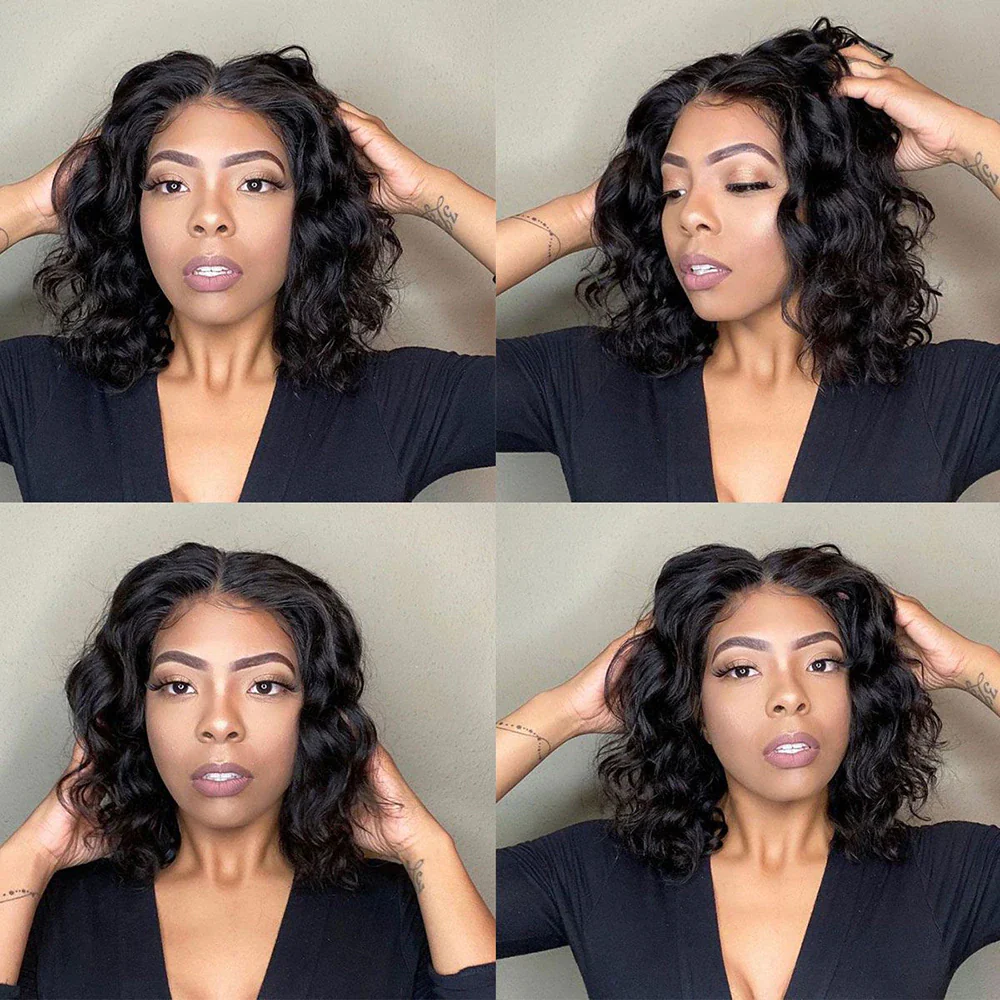180% Density Short Bob Wig Loose Deep Wave 13x4 HD Lace Frontal Human Hair Wigs