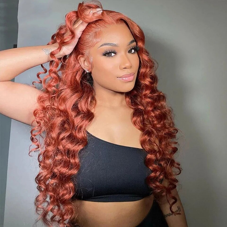 #33 Reddish Brown 13x4 Lace frontal Loose Deep Wave 4x4 Closure Human Hair Wigs Pre-plucked Hairline with Baby Hair