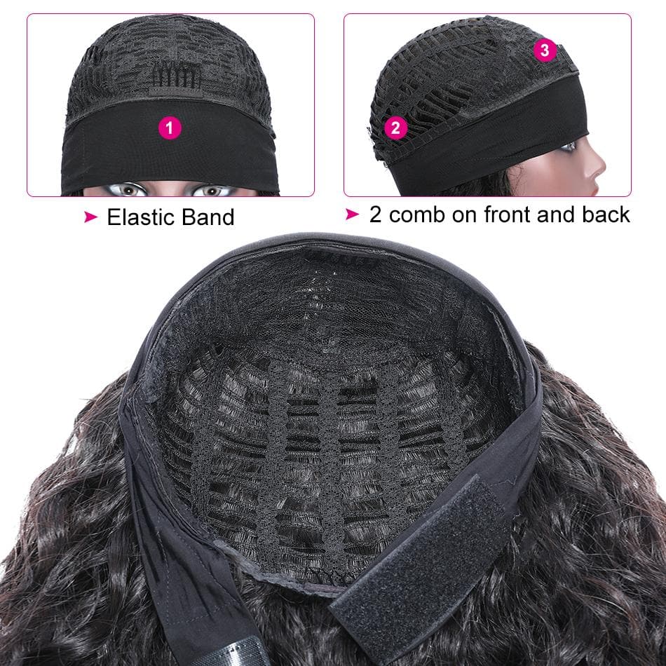 Kinky Straight Bandeau Perruque de Cheveux Humains Glueless Machine Made Non-Lace Wigs