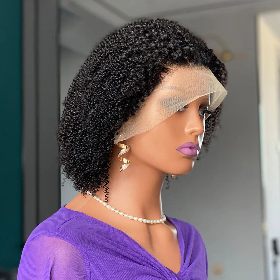 Lumiere Short Kinky Curly Bob Wig 13x4 HD Lace Front Human Hair Wigs  For Black Women HDZ
