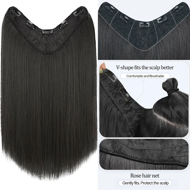 Long Straight V-Shaped Clip in Hair Extension One Piece 5 Clips Heat Resistant Hair For Women