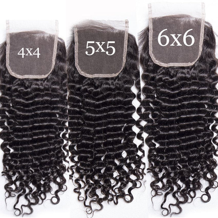 Deep Wave 4 Bundles With Closure 6x6 lace 100% virgin human hair