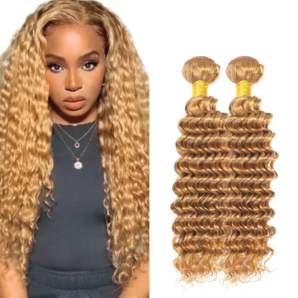 27 Blonde Bundles Human Hair Deep Wave Bundles 22 24 Inch  display picture 2