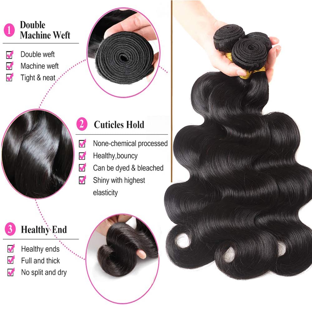 15A 3 Bundles Body Wave Bundles With 13X4 Lace Frontal 100% virgin human hair