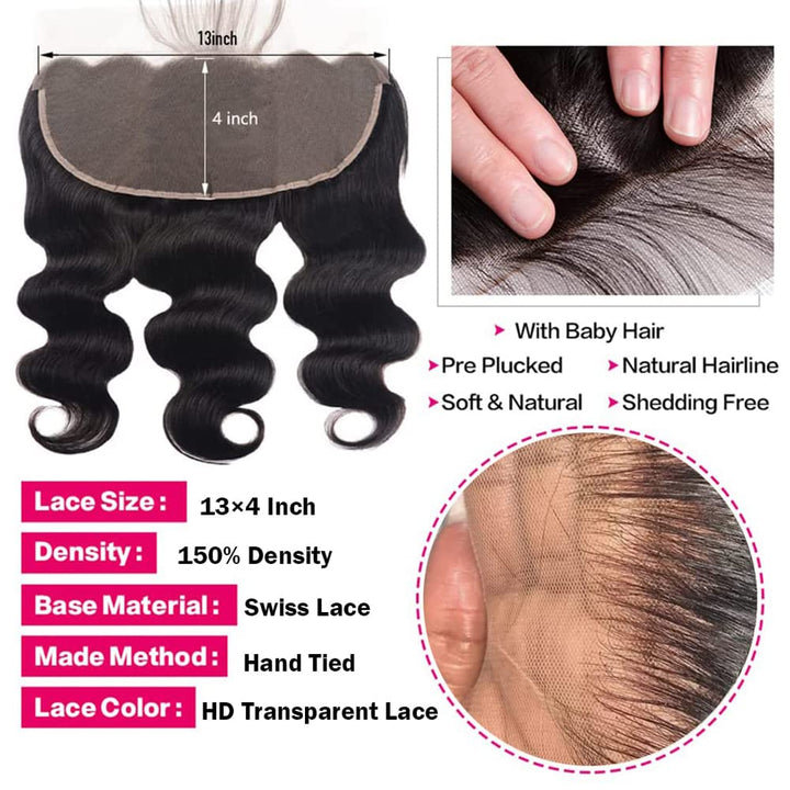 15A 3 Bundles Body Wave Bundles With 13X4 Lace Frontal 100% virgin human hair