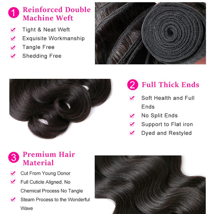 Lumiere 15A Body Wave 4 Bundles With 4X4 Lace Closure 100% human hair