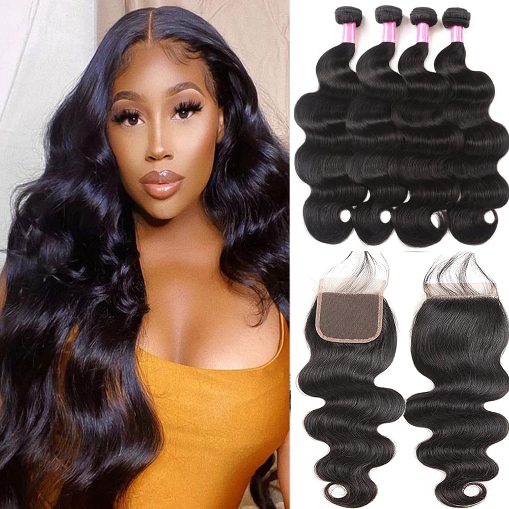 Lumiere 15A Body Wave 4 Bundles With 4X4 Lace Closure 100% human hair