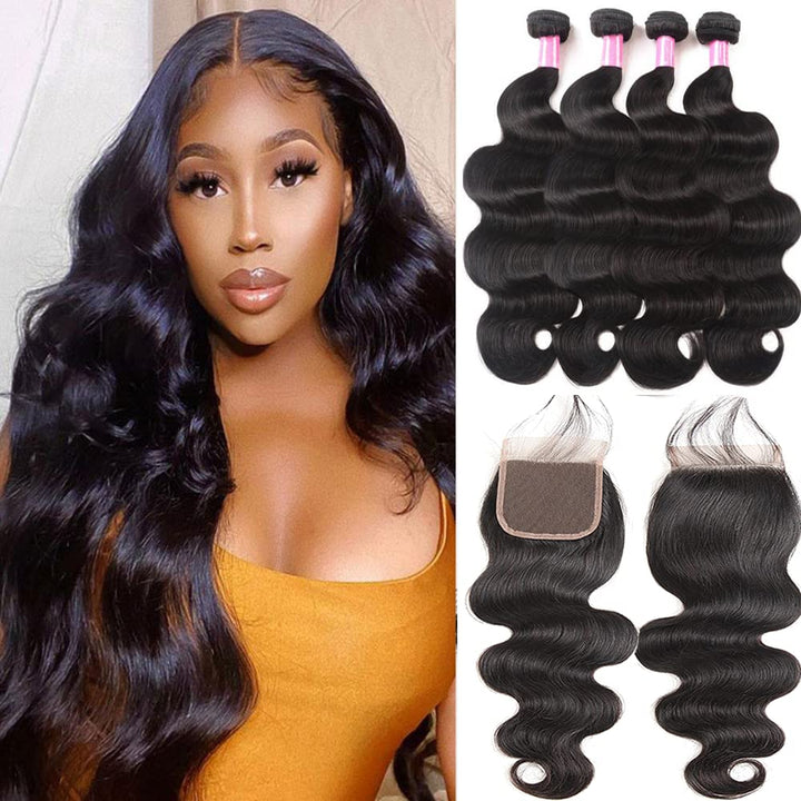 Lumiere 15A Body Wave 4 Bundles With 4X4 Lace Closure 100% human hair