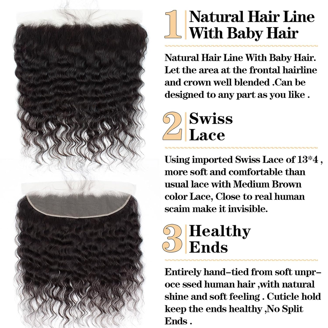(B2) Loose Wave 3 Bundles Human Hair With Frontal 13x4  Lace Frontal 100% Natural Human Hair Extensions Brazilian Real Hair