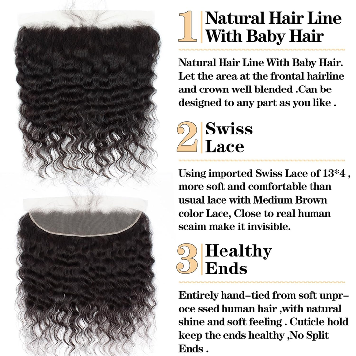 (B2) Loose Wave 3 Bundles Human Hair With Frontal 13x4  Lace Frontal 100% Natural Human Hair Extensions Brazilian Real Hair