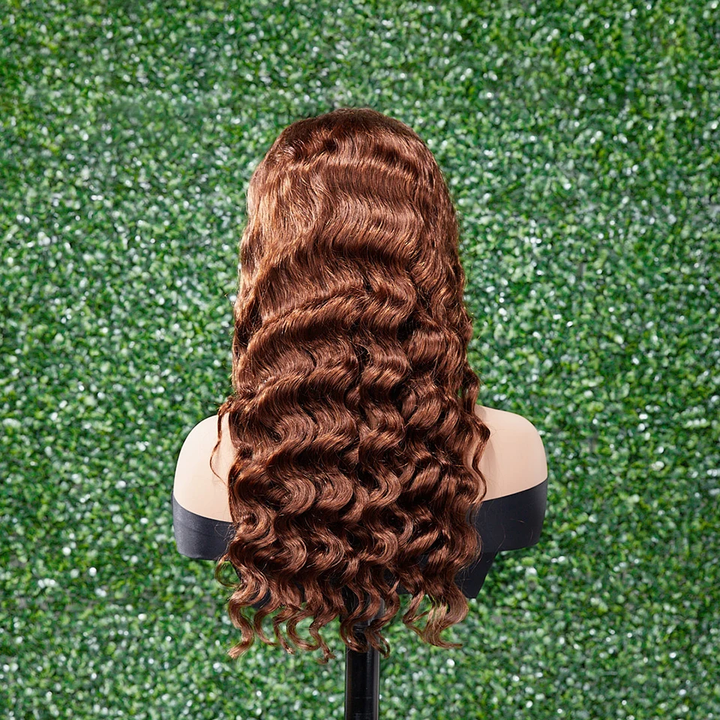 Chocolate Brown Loose Deep Wave Frontal Wig HD Transparent Lace Front Human Hair Wigs For Women