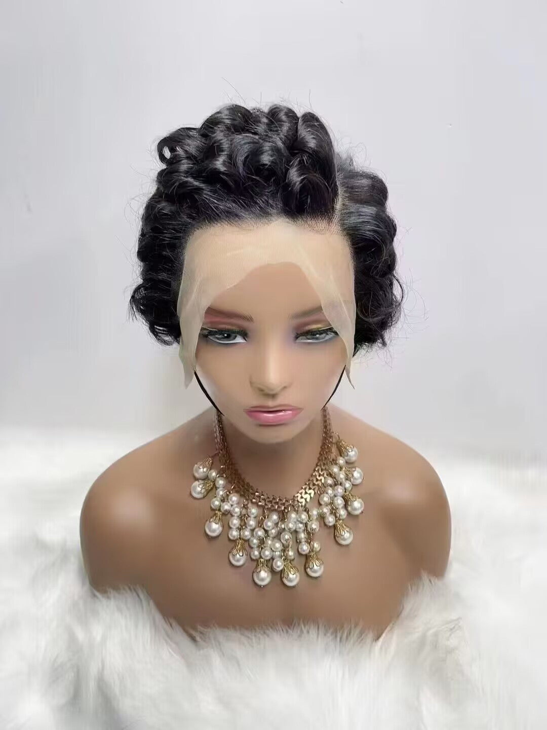 Naturel noir 13 x 4 x 1 partie latérale dentelle bouclée courte Pixie Cut Bob pour les femmes noires