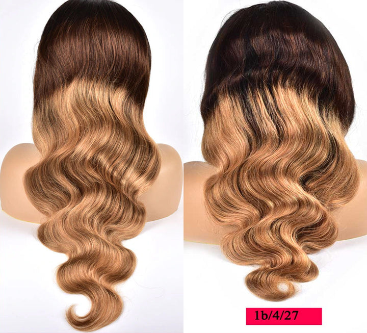 Gorgeous Ombre Color 3T 1B/4/27 Body Wave Undetectable HD Lace Frontal Wigs Pre Plucked