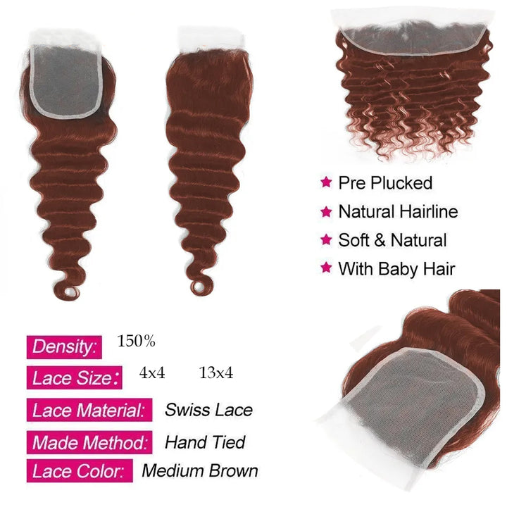 #33 Loose Deep Wave 4 Bundles With 13X4 Frontal Transparent Lace(No Code Need)