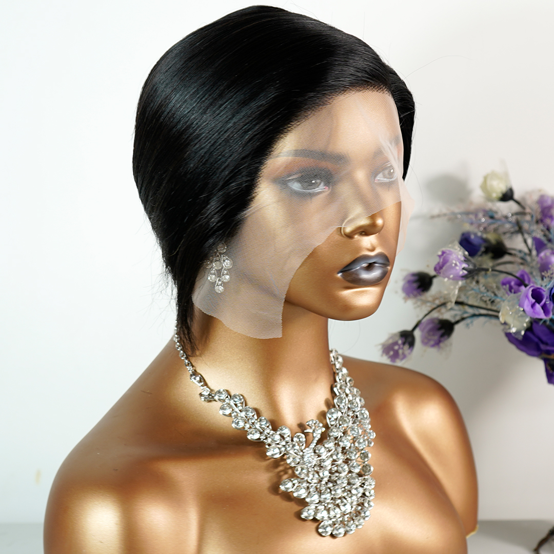 Pixie Cut 13x1 T Lace Wig Human Hair Straight Short Bob Wig Wigs Fro Woman Preplucked New In