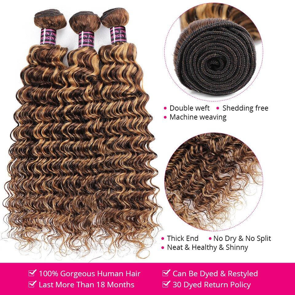 Lumiere P4/27 Highlight Deep wave 3 Bundles With 4x4 Closure 100% Remy Human Hair Bundles With Closure