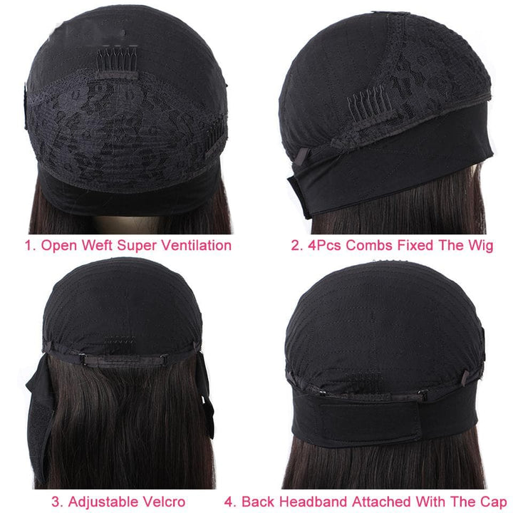 Kinky Straight Bandeau Perruque de Cheveux Humains Glueless Machine Made Non-Lace Wigs