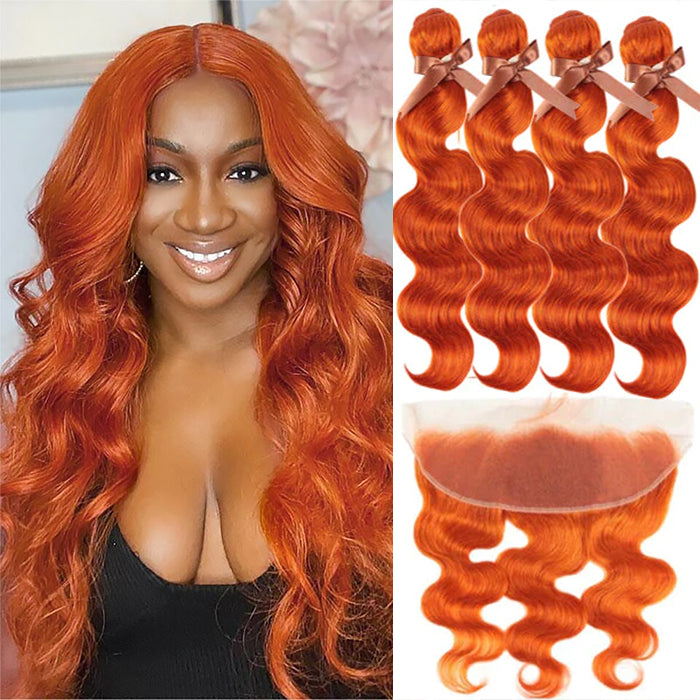 #350 Ginger Colored Body Wave 4 Bundles With 13x4 Lace Frontal(No Code Need)