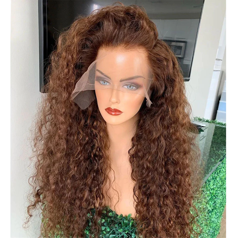 Perruque en dentelle transparente droite crépue brun rougeâtre au chocolat pour les femmes à la peau brune