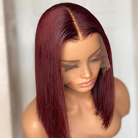 Lumiere Blunt Cut #99J Red Colored New Short Bob 13x4 Lace Front Human Hair Wigs Straight Bob Wigs