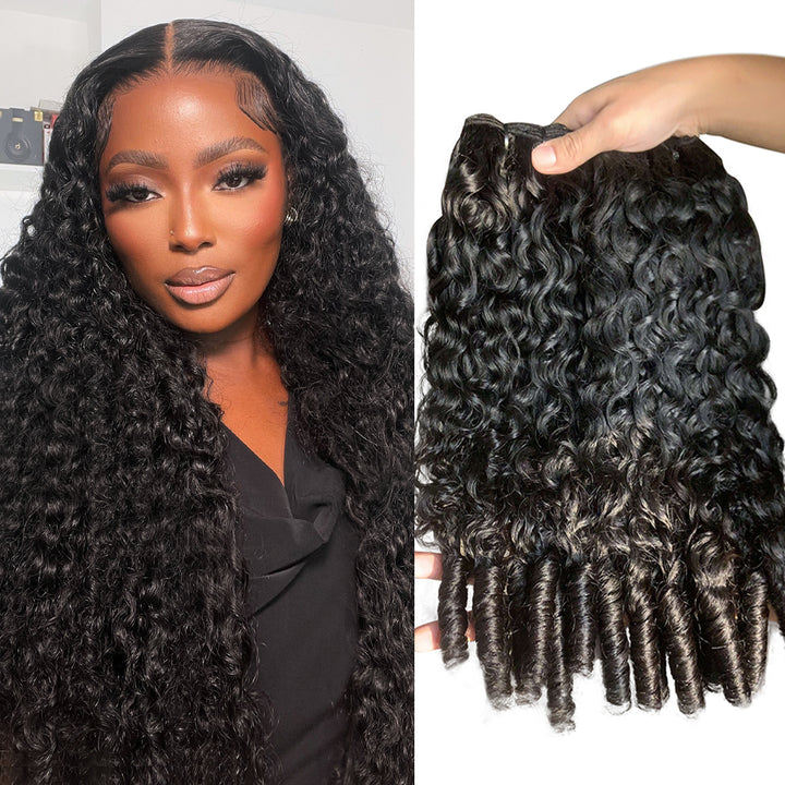 Lumiere Curly Human Hair Burmese Curly 3 Bundles with Spriral End for Women Natural Black