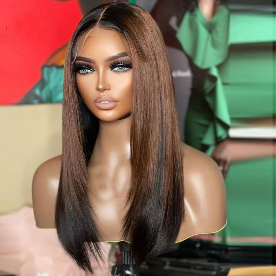 Lumiere Ombre Brown Black Peruvian Bone 13x4 Straight HD Lace Front 150% Density Human Hair For Black Women HDZ