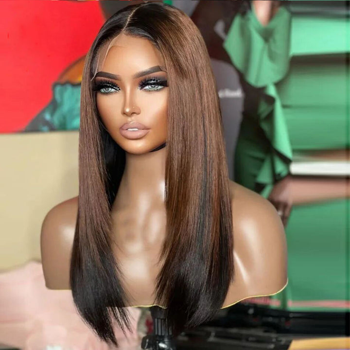 Lumiere Ombre Brown Black Peruvian Bone 13x4 Straight HD Lace Front 150% Density Human Hair For Black Women HDZ