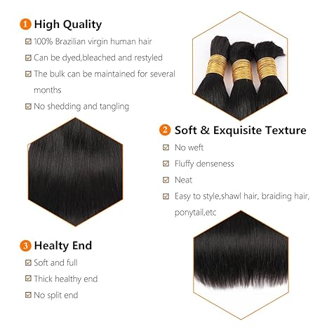 lumiere 3/4 Piece Straight Bulk For Braiding Hair 1 Piece Straight Human Hair Extension