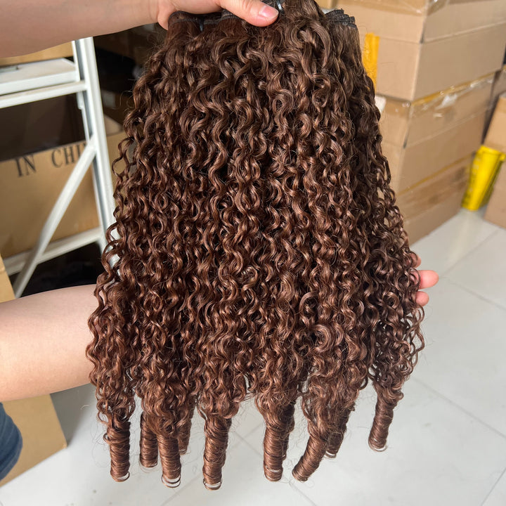 Lumiere #4 Chocolate Brown Color Burmese Curly Hair 4 Bundles Human Hair With Spiral Ends