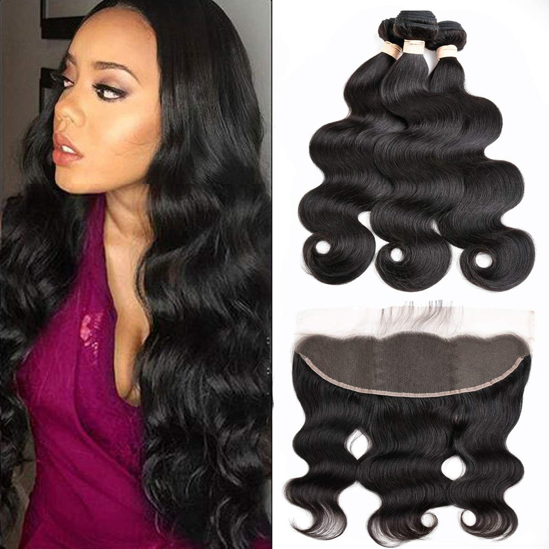 15A 3 Bundles Body Wave Bundles With 13X4 Lace Frontal 100% virgin human hair
