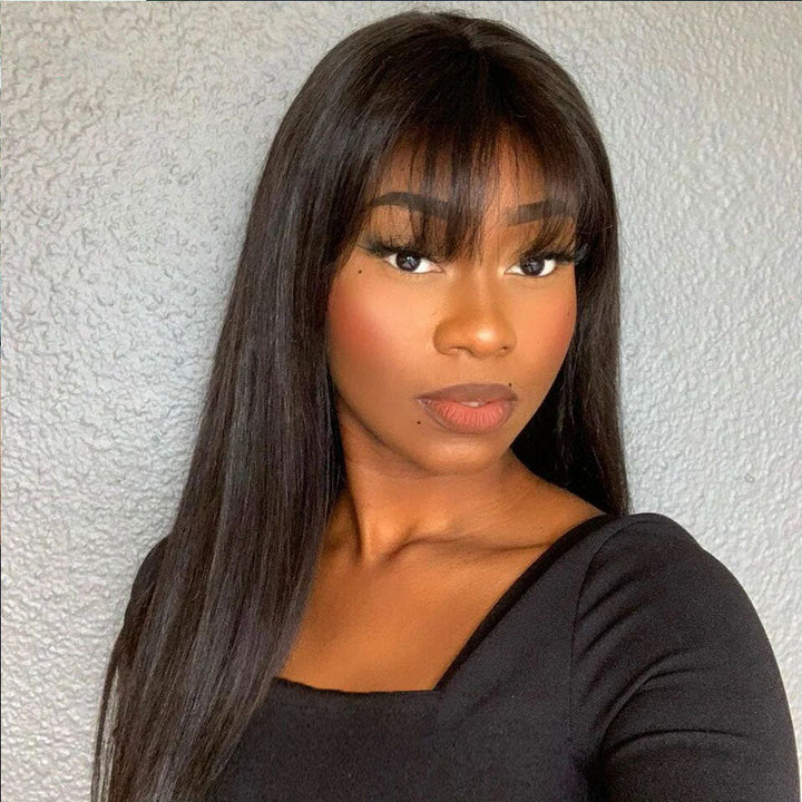 Lumiere Straight  180% Density Dark Brown Color Wig With Bang 13x4 Transparent Lace Front Wigs Human Hair For Black Women HDZ