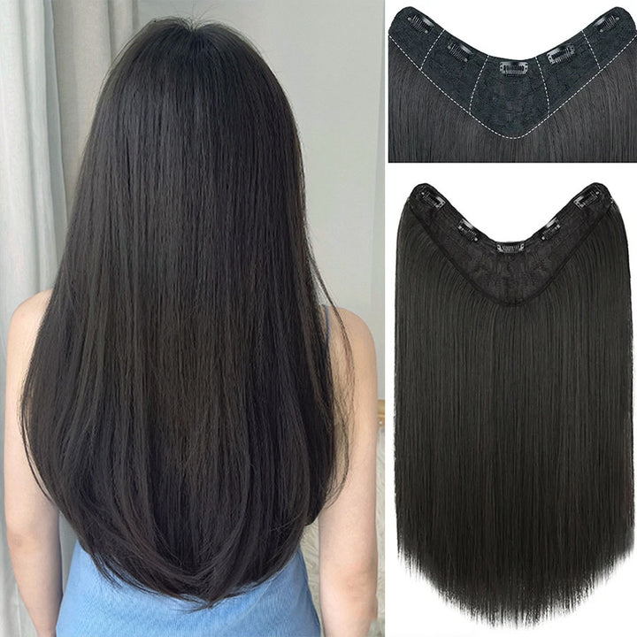 Long Straight V-Shaped Clip in Hair Extension One Piece 5 Clips Heat Resistant Hair For Women