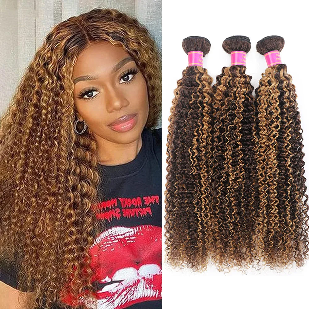 P4/30 Highlight Bundles 28 30 Inch Kinky Curly Bundles 100% Human Hair 3 Bundles Hair Weave