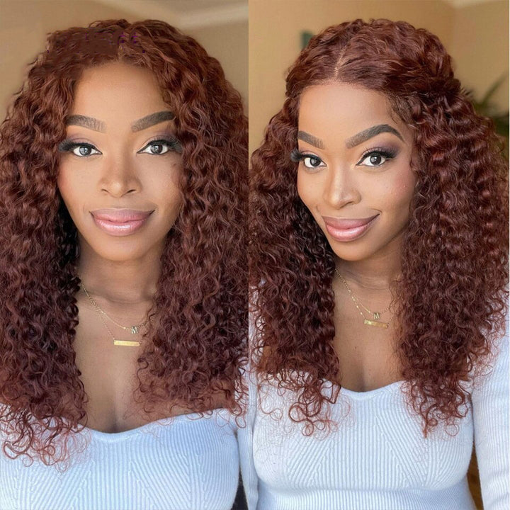 #33 Reddish Brown Water Wave 4 Bundles with 4x4 closure with transparent lace(No Code Need)