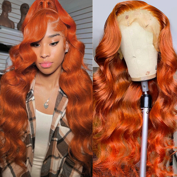 #350 Body Wave 4x4/13x4 HD Lace Orange Brown Ombre Colored Lace Front Wig  Preplucked 150%/180% Density