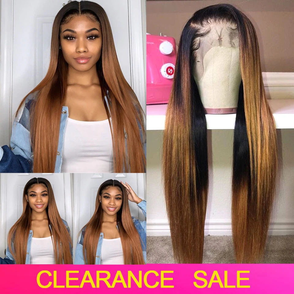 3Tone Color Highlighted Wigs 13x4 Lace Frontal Wig 1b/4/27 Straight Human Hair Wigs with Highlights