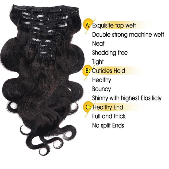 Ship In 24Hours-Lumiere Clip In Hair Extensions Human Hair Brazilian Body Wave Clip In 8 Pcs/Set Natural Black Color Clip Ins Remy Hair 8-26 Inch 120G