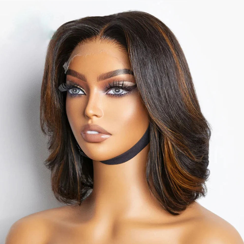 Lumiere Highlight Honey Blonde Short Pixie Bob 13x4 Lace Frontal Human Hair Wigs For Black Women HDZ