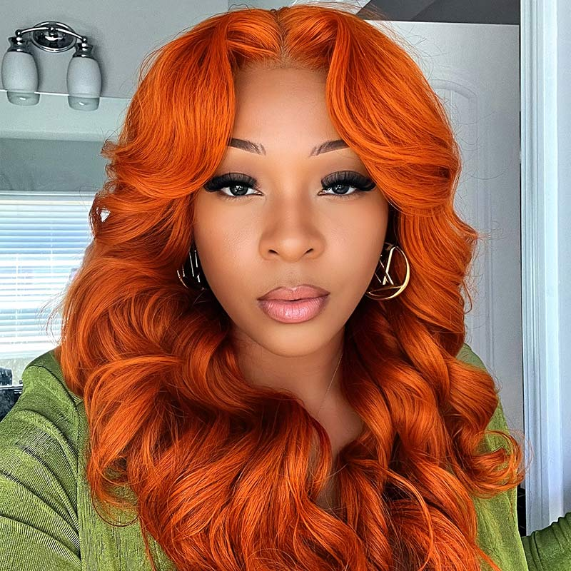 Lumiere #350 Ginger Colored Body Wave 13x4 Lace Frontal Human Hair Wigs (No Code Need)