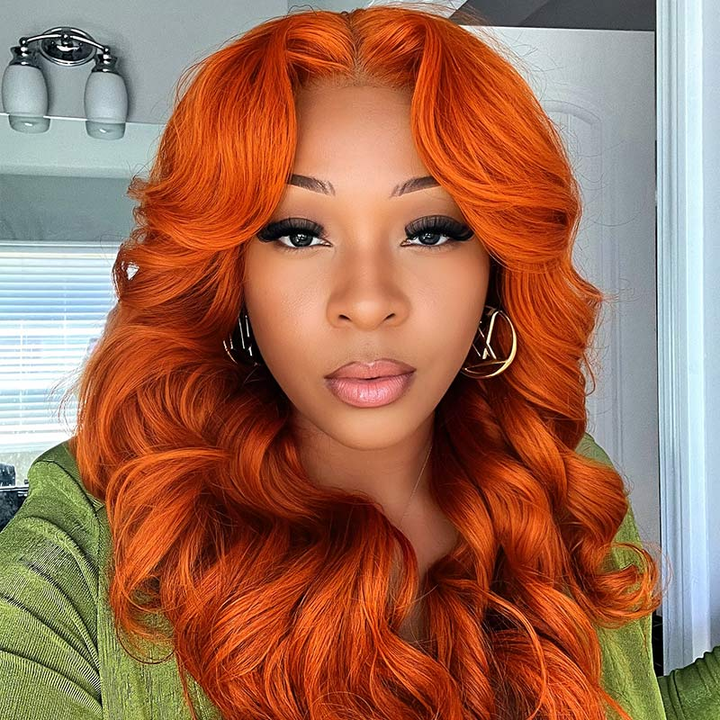Lumiere #350 Ginger Colored Body Wave 13x4 Lace Frontal Human Hair Wigs (No Code Need)