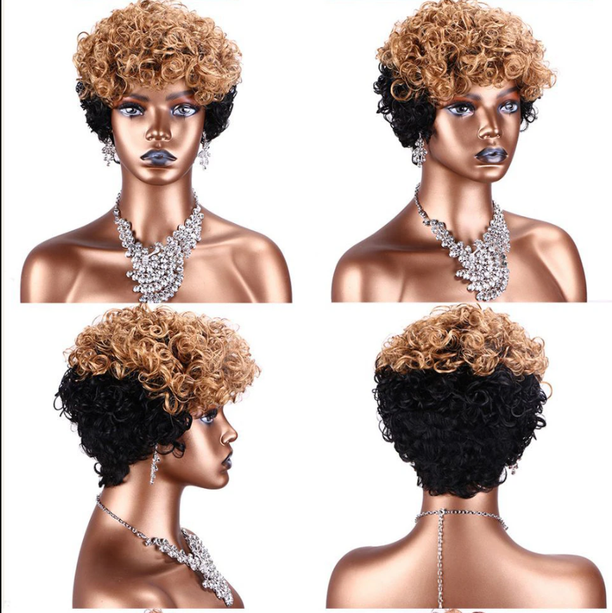 Short Human Hair Wigs Pixie Cut Curly Brazilian Hair for Black Women Machine Made Human Hair Wig