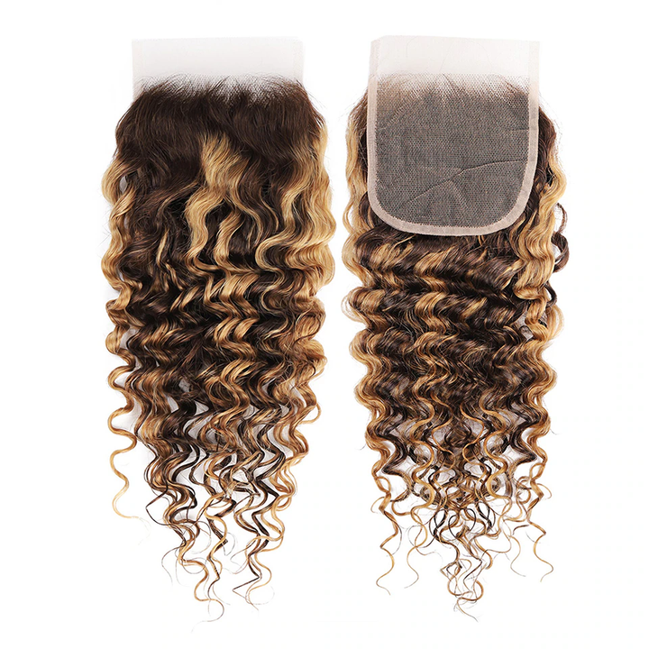 Lumiere P4/27 Highlight Deep wave 3 Bundles With 4x4 Closure 100% Remy Human Hair Bundles With Closure