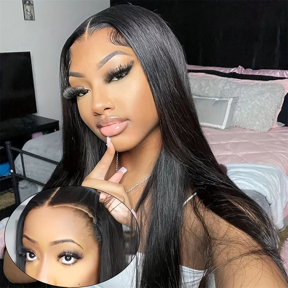 Lumiere Long Straight 4x4 5x5 Pre-cut Lace Ready To Go Glueless Lace Closure Human Hair Wigs