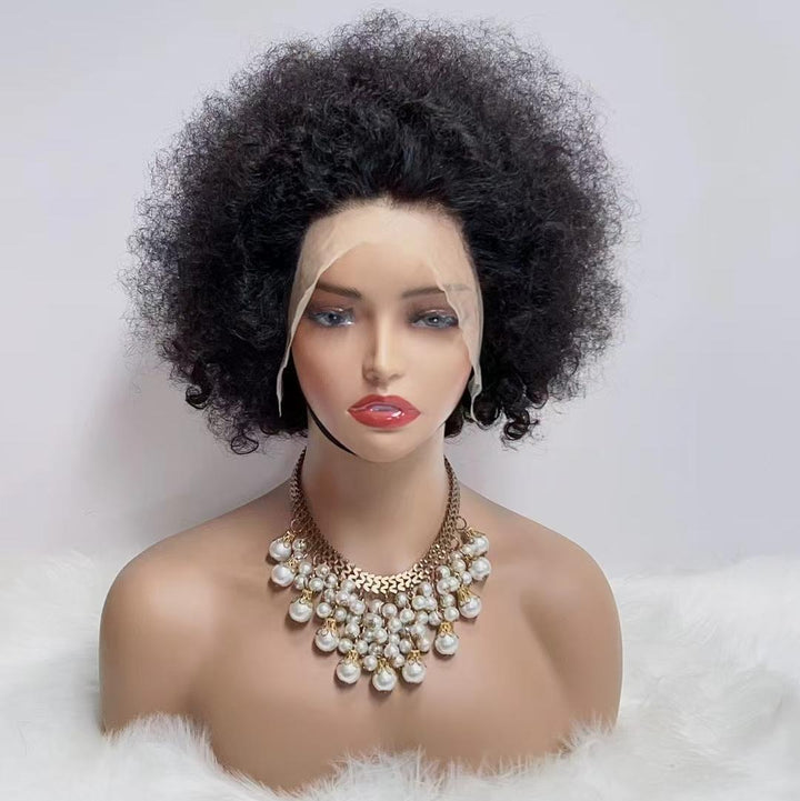 Natural Black 13x4 Lace Frontal New Pixie Cut Afro Kinky Curly Short Bob Wig Explosive Hair Wigs For Women