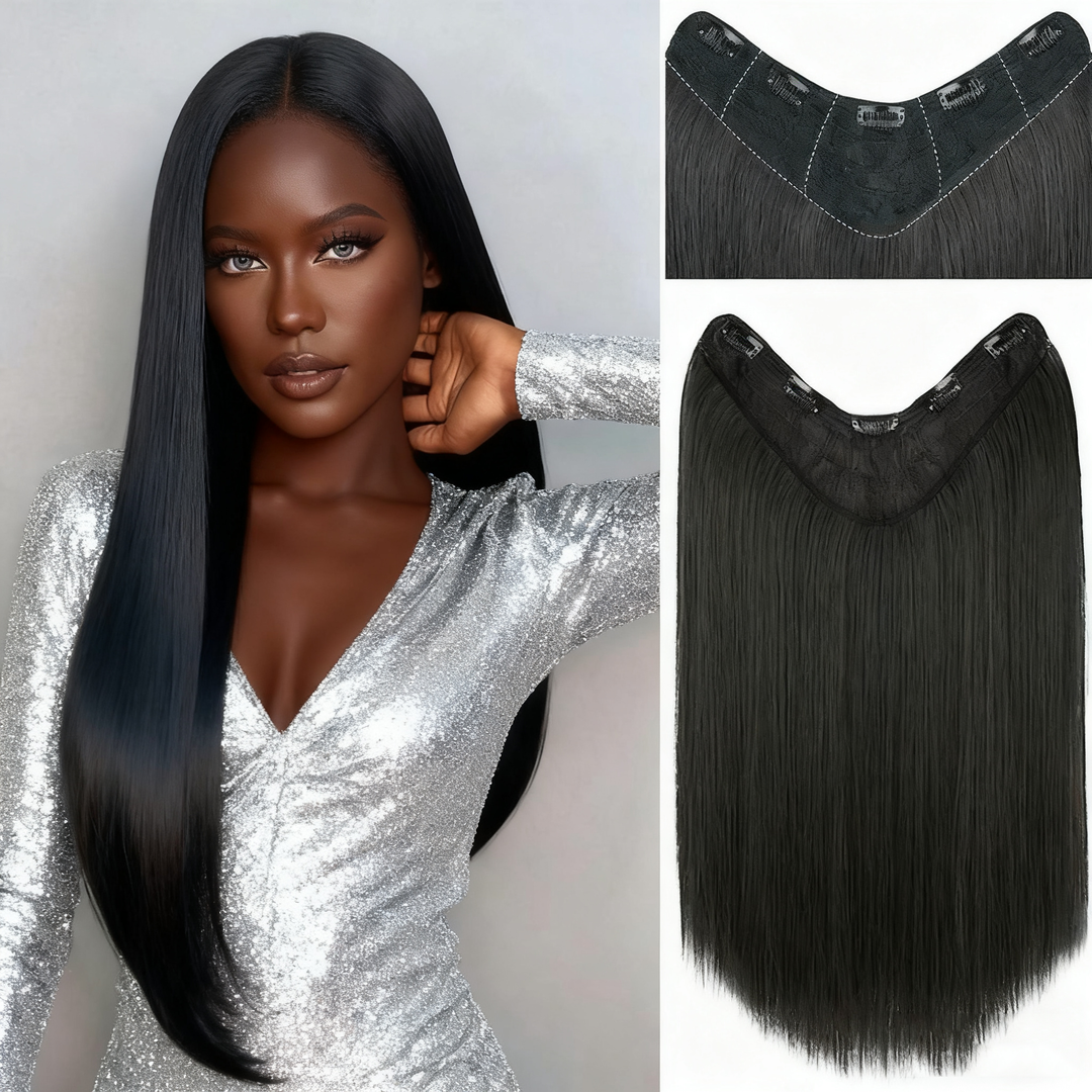 Long Straight V-Shaped Clip in Hair Extension One Piece 5 Clips Heat Resistant Hair For Women