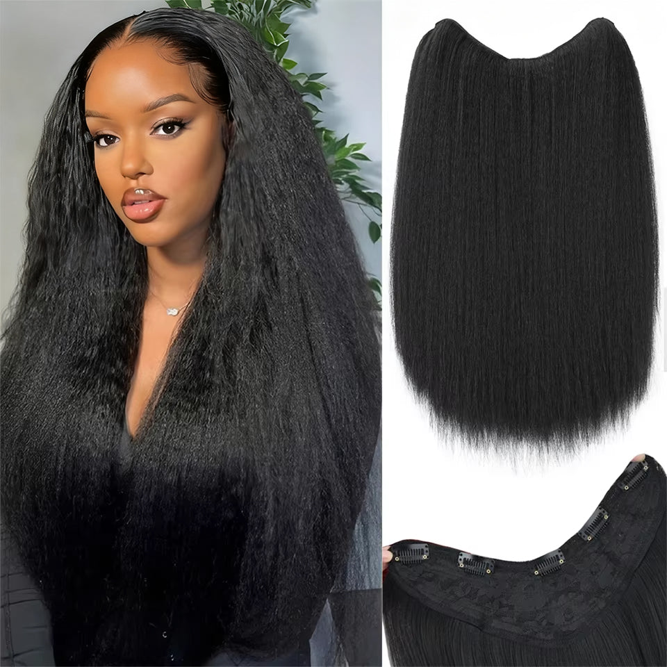 15A Clip in kinky straight  V-Shaped Hair Extension One Piece 5 Clips One Set Clips for Women