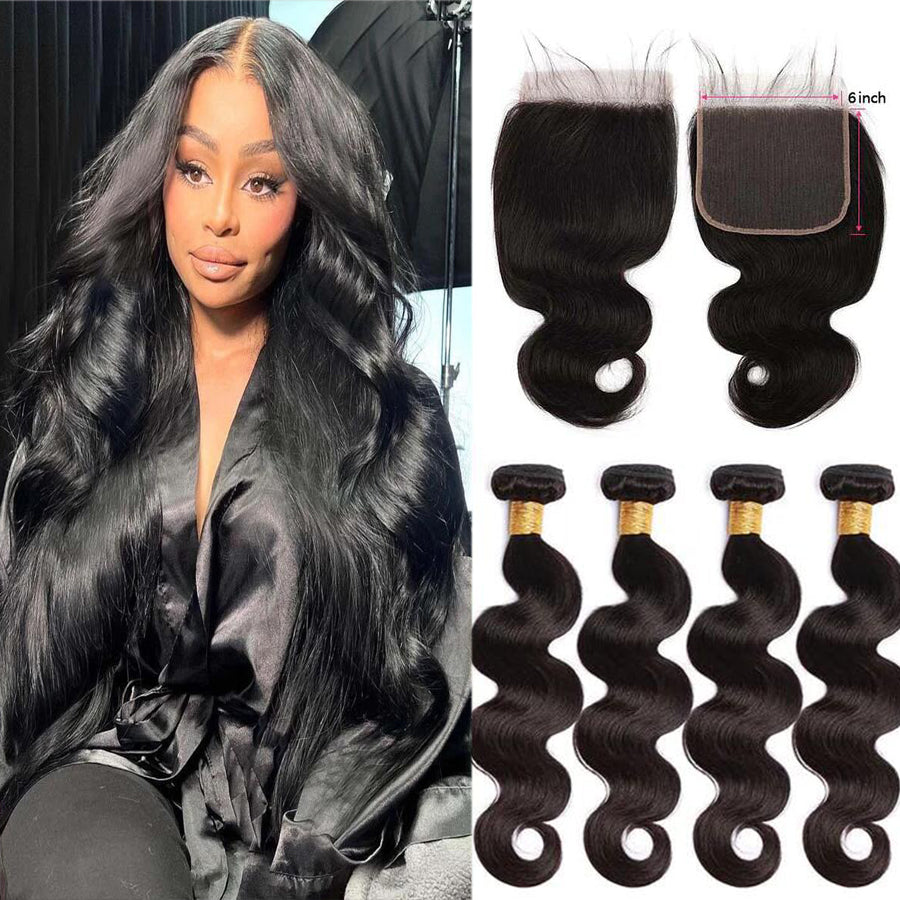Body Wave 4 faisceaux avec fermeture 5x5 6x6 dentelle 100% cheveux humains vierges